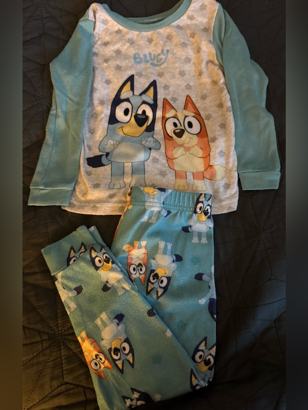 Bluey Kids Two-Piece Pajama Set in Teal & Cream